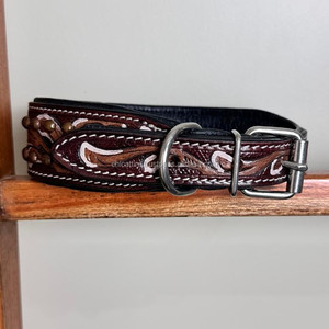 Hot Selling Latest Floral Hand Tooled Leather Dog Collar for Pets Real Genuine Leather <b>Padded</b> Adjustable Accessory for Neck Belt - Product Image 4
