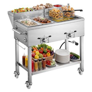 Friggitrice Professionale a Gas Propano per Esterni Usata con 2 Bruciatori (11.600 BTU Ciascuno) e Vasche Scaldavivande da 1/3, Funzionalità Multiuso - Product Image 1
