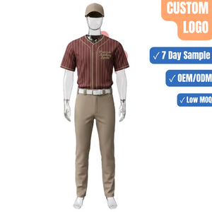 Ensemble de pantalon et maillot de baseball personnalisé à rayures marron, sublimé, style vintage, vente en gros pour équipes - Product Image 1