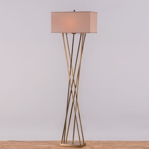 Lámpara de Pie con Base en Cruz Dorada, Moderna, Geométrica, de Lujo, con Pantalla Rectangular de Tela, Lámpara Artística de Trípode Metálico, Minimalista - Product Image 2