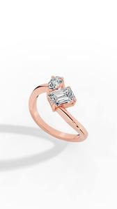 Exquisito Anillo Curvo Toi et Moi de Plata de Ley con Esmeralda y Diamantes Simulados de Corte Pera, Moderna Banda de Promesa Bypass - Product Image 6