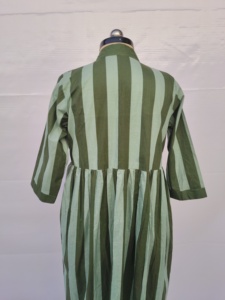 Vestido Kaftán de Algodón a Rayas Verdes para Mujer, Cuello en V, Manga Larga, Corte Holgado, Estilo Maxi, Ropa Casual de Verano para Compradoras de Boutique - Product Image 5