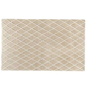 Tapis rectangulaire moderne à motif treillis, beige et blanc, en polyester tufté, avec dos antidérapant en caoutchouc, idéal pour salon et usage intérieur – Meilleur prix - Product Image 6