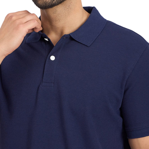 Polo en coton tricoté à manches courtes bleu marine pour homme, couleur unie, respirant, coupe classique - Product Image 6