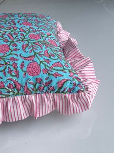 <b>Block</b> Print Boho Cushion Cover With Frill Handmade Cotton <b>Bed</b> Throw Pillows bohemian pillow cushion cover vintage home decor - Product Image 3