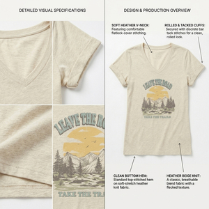 เสื้อยืดคอวีผู้หญิง Leave The Road Take The Trails พิมพ์ลายลำลองแขนสั้นผ้าฝ้ายเจอร์ซีย์ 100% ระบายอากาศได้ดีสำหรับฤดูใบไม้ผลิและฤดูร้อน - Product Image 6