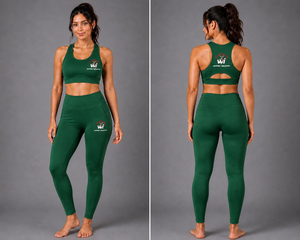 Ensemble de yoga vert pour femmes Warpro Industry, haut court et leggings taille haute, 2 pièces, vêtements de sport, couleur unie, respirant, en spandex - Product Image 3
