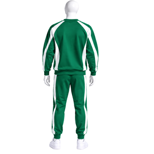 Ensemble de survêtement vert émeraude avec bande latérale contrastante, sweat-shirt à col rond et pantalon de jogging, deux pièces, pour entraînement sportif et décontracté - Product Image 2