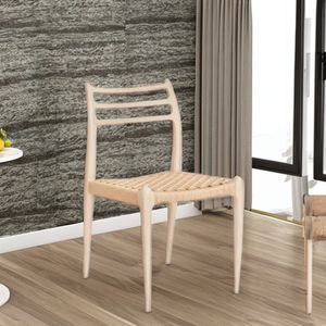 Chaise de salle à manger à accoudoir unique en bois de chêne massif, style minimaliste durable, avec corde tressée, pour mobilier de salle à manger - Product Image 1