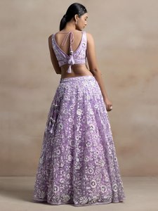 Purple Embroidered Floor-Length <b>Lehenga</b> Set Lace Dupatta Sleeveless Blouse <b>Skirt</b> Quick Dry Traditional Indian Outfit Wedding - Product Image 2