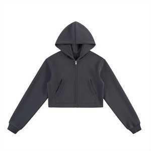 Sudadera con capucha corta para mujer, de algodón premium, forro polar, estilo esencial, holgada, informal, para gimnasio - Product Image 6