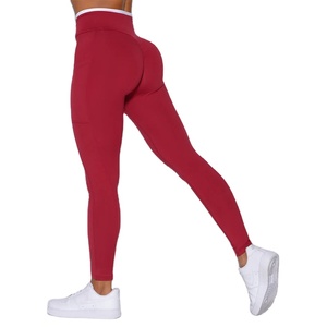 Conjunto de Yoga Personalizado para Mujer en Color Borgoña Sólido con Detalles en Contraste, Top Halter y Leggings de Cintura Cruzada, Calidad Premium, Fabricante de Pakistán - Product Image 4