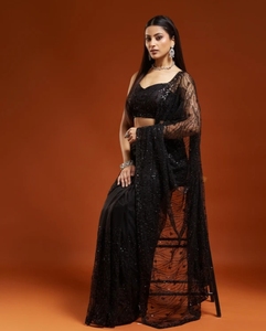 Sari de red bordado estilo Bollywood KV (Negro) - Product Image 3