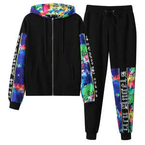 Nouvel ensemble de survêtement classique à fermeture éclair avec strass, en tissu doux, vêtement de détente en coton mélangé avec strass - Product Image 1