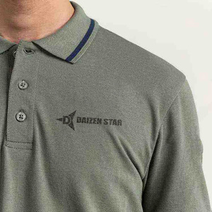 Daizen Star Men's Gray Short Sleeve for Shirt Solid Color Embroidered Logo Casual Polyester/Cotton Jersey Fabric Breathable - Product Image 6