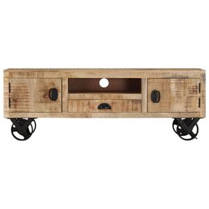 Meuble TV en bois de manguier naturel avec support en fer forgé et finition brute en bois de manguier - Product Image 4