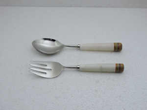 Fourchette et cuillère à salade en acier inoxydable de qualité alimentaire avec manche en résine, ustensiles de service pour restaurant, vaisselle, marque privée, vente en gros - Product Image 2