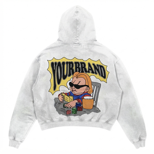 <b>Men</b> Acid Wash Hoodie GSM Cotton Fleece Soft Heavyweight White Vintage Wash Oversized for Front Logo ODM Service - Product Image 2