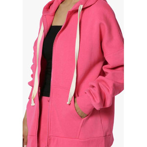 Sudadera con Capucha Rosa con Cremallera, Oversize, de Forro Polar, Color Liso, Casual, Unisex, para Otoño, Ajuste Regular, Manga Larga 2026 - Product Image 4