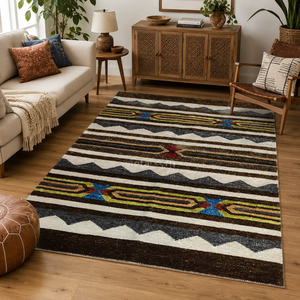 Alfombra de Chenilla Tejida a Mano, Alfombra Geométrica de Tejido Plano, Alfombra Suave Reversible para Sala de Estar, Dormitorio, Alfombra Decorativa para Piso - Product Image 3