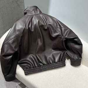 Blouson Bomber en Cuir Véritable de Mouton pour Femme, Style Moto Ample et Tendance, Col Revers, Qualité Supérieure - Product Image 2