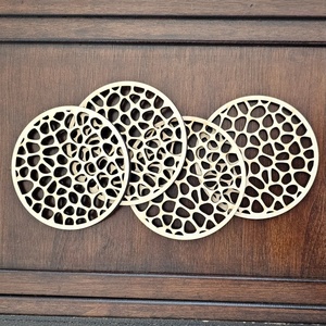 Organic Pebble Pattern Laser Cut Solid Wood Coaster Handcrafted Heat Resistant Drink Mat <b>Table</b> <b>Protector</b> Coffee Tea Cup - Product Image 2