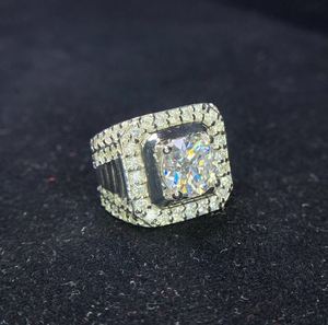 Round Cut Moissanite Men's Engagement Wedding <b>Ring</b> <b>925</b> Sterling <b>Silver</b> White Gold Plated Prong Setting Luxury Party <b>Ring</b> - Product Image 3