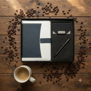 Ensemble cadeau Aurelux Premium : carnet élégant imprimé sérigraphié, couverture bicolore en PU blanc et bleu, porte-cartes et stylo, 192 pages - Product Image 6