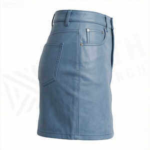 Jupe crayon mini en similicuir PU taille haute pour femme avec fente, couleur unie, style toutes saisons - Product Image 3