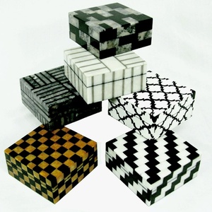 <b>Rectangular</b> Storage Box Black White Geometric Inlay Pattern Decorative Jewelry Case Resin Wood Hand-painted Multi-functional Art - Product Image 1