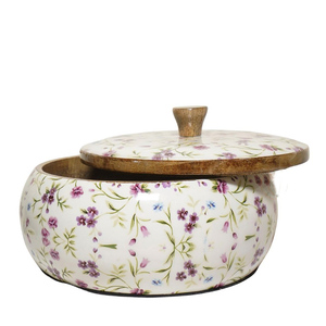 Pot en bois fait main avec couvercle naturel et impression en émail Design rustique pour servir des aliments et des repas Logo personnalisé de Export Supply - Product Image 1