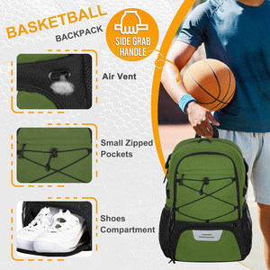 Sac à dos de sport vert durable et pliable avec compartiment à chaussures zippé, rangement pour ballon de football, décontracté, unisexe, en velours côtelé, pour entraînement en extérieur - Product Image 3