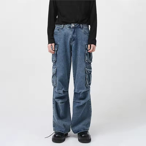 Nuevos Jeans de Diseñador 2026, Cintura Media, Denim Lavado Azul, Multibolsillos, Estilo Cargo Holgado para Hombre, Servicio OEM ODM - Product Image 1