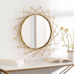 <b>Round</b> Brass <b>Wall</b> <b>Mirror</b> With Circular Wire Design Contemporary Decorative <b>Mirror</b> For Living Room Or Entryway - Product Image 4