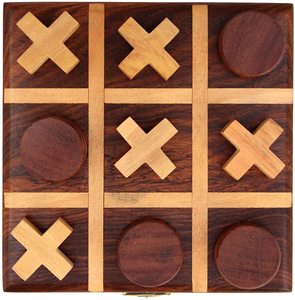 Jeu de Tic Tac Toe en bois fait main, design géométrique carré, bois de rose sculpté, incrustation en laiton, style classique, jouet - Product Image 2