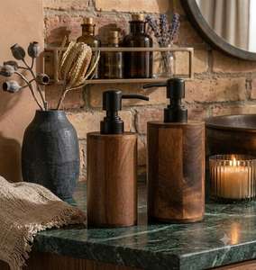 Ensemble d'organisateurs de salle de bain en bois avec porte-savon en résine, gobelet, plateau et porte-brosse à dents pour comptoir de salle de bain - Product Image 1
