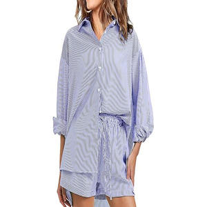 Ensembles 2 pièces pour femmes, chemises à manches longues boutonnées, ensembles courts assortis, tenues de plage, de vacances, de croisière - Product Image 3