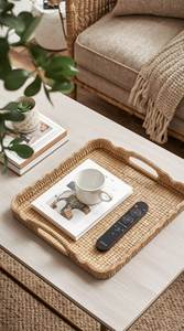 Bandeja Redonda de Ratán Natural Tejida a Mano de la Colección Hecha a Mano para Uso en la Cocina, Contenedor de Alimentos, Bandejas Decorativas - Product Image 3