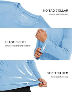 Chemises de bain pour hommes UPF 50+ Rash Guard bleu clair à manches longues, protection solaire UV, chemises de plage à séchage rapide, t-shirt de pêche - Product Image 2