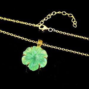 Pendentif Fleur en Calcédoine Verte AAA, Collier en Pierre Précieuse Sculptée, Pendentif Fleur en Calcédoine Naturelle pour la Fabrication de Bijoux pour Femmes - Product Image 4