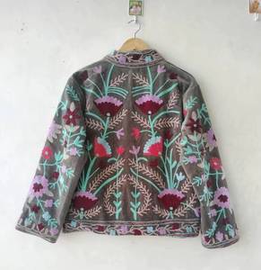 Hand Embroidered Floral Velvet <b>Jacket</b> Women's <b>Mandarin</b> <b>Collar</b> Bohemian Style Full Sleeve Vintage <b>Jacket</b> - Product Image 2