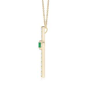 จี้ทองคำแท้ 14K ประดับมรกตธรรมชาติสีเขียวตรงกลางและเพชรรูปกากบาท - Product Image 2