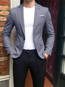 Blazer de Tela de Punto de Velour para Hombre, Talla Grande, Doble Botonadura, Corte Entallado, Antiarrugas, Colores Personalizados, Logotipo Personalizado, para Bodas - Product Image 2