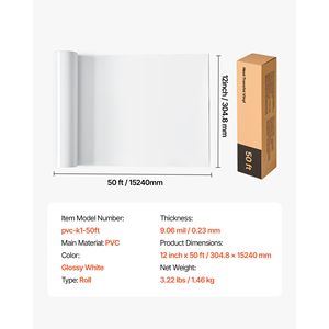 Rotolo di Vinile Termotrasferibile Bianco Lucido 12 pollici x 50 piedi, Facile da Tagliare e Sverniciare, Forte Adesione, Compatibile con Carta e Pellicola Termotrasferibile - Product Image 4