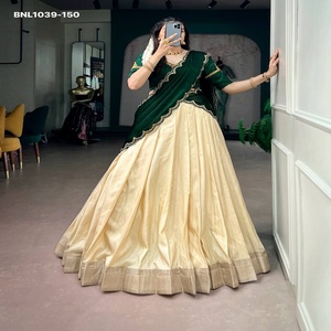 Ensemble Choli de qualité supérieure en Poly Kotha Tussar, uni et évasé, avec bordure tissée Zari et travail de perles Zardozi fait main, fournisseur indien - Product Image 1