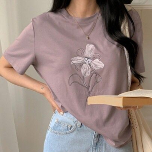Wholesale women's summer cotton t-shirt casual loose floral print short sleeve basic top made in bangladesh high quality - Product Image 6