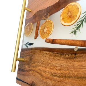 Rustic Wooden Serving Tray With Resin Inlay Dried Citrus And Herbs Rectangular Handmade Kitchen Tableware - Product Image 4