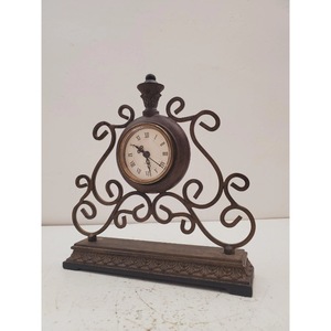 Traditional <b>Metal</b> Desk <b>Clock</b> With Ornate Scroll Design And Roman Numerals Silent Mechanical Movement - Product Image 3