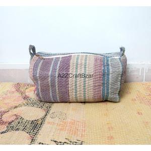 Handmade Casual Quilted Silk Screen Printed Tassel Pattern Kantha Pouch Set Artisan Eco-Friendly Cotton Cosmetic Zipper Soft - Product Image 6