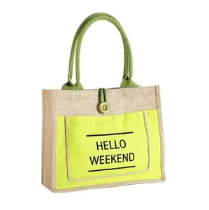 Оптовая продажа, плотная холщовая тканевая сумка на подкладке, черная, коричневая, зеленая модная сумка для покупок из джута